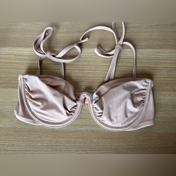 NWOT Bikini Top Bundle Set of 2 Hot Pink Nude Knotted Underwire Swimwear - Picture 2 of 11